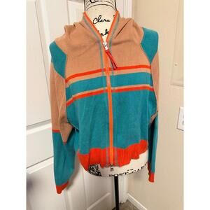 Free People Colorblock Knit Zip Up Hoodie Women’s Medium – Teal Orange Camel